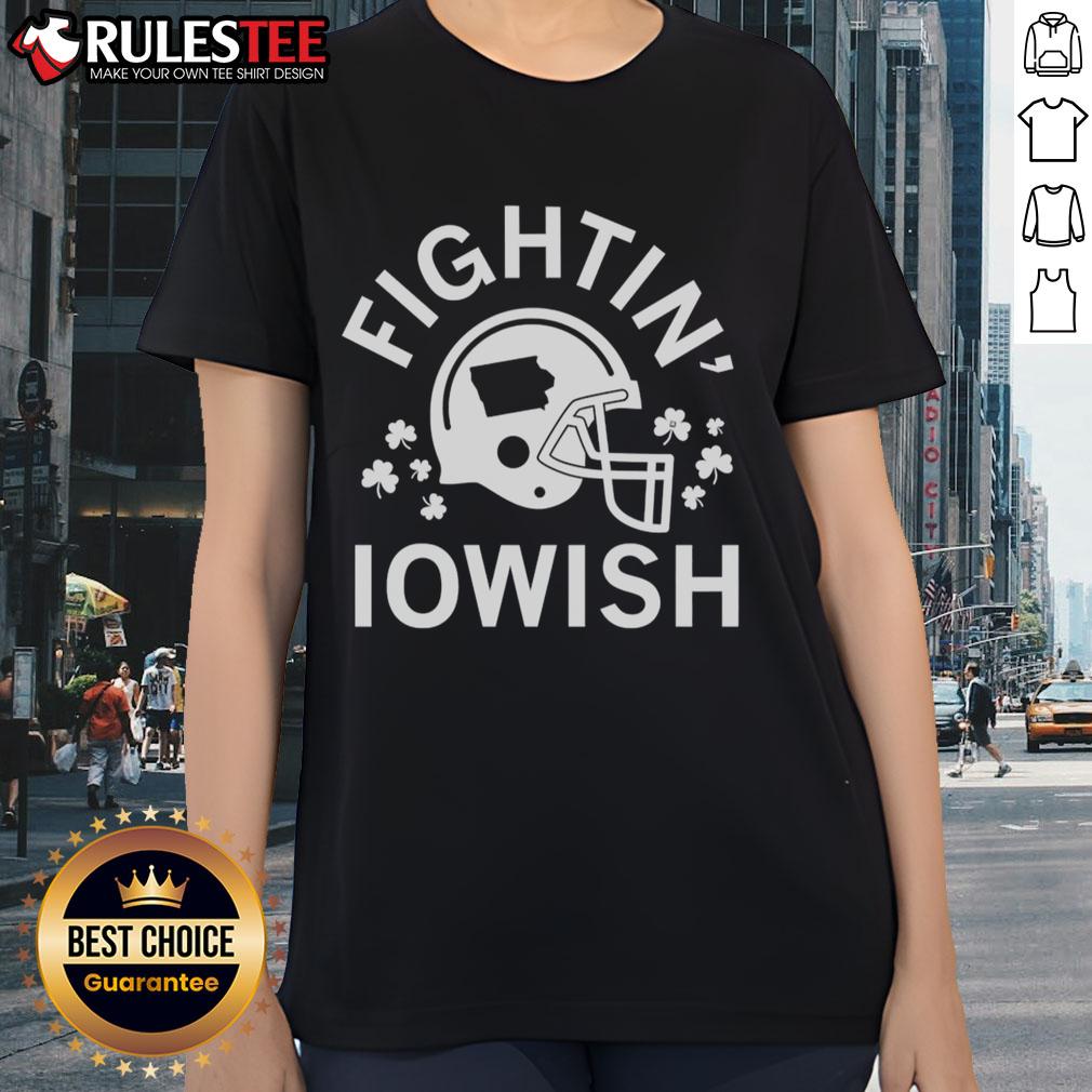 Awesome Fightin' Iowish Helmet Ladies Tee Alt Text: Awesome Fighting Iowish Helmet Ladies Tee featuring a bold design perfect for fans of Iowa pride and casual wear.