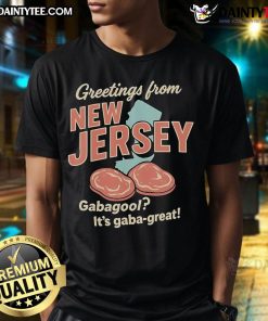 Awesome Greetings From New Jersey Gabagool T-Shirt showcasing fun meat-themed design, perfect for fans of NJ culture.
