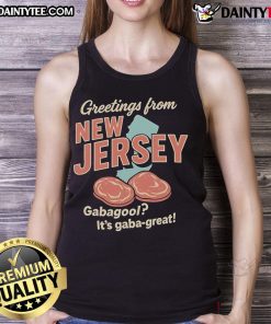 Alt Text: Awesome Greetings From New Jersey Gabagool tank top featuring 'It's Gaba Great' design, perfect for meat lovers.