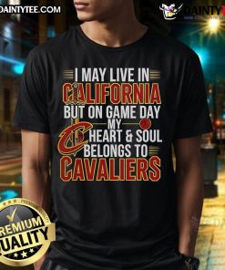 Alt Text: Awesome Cleveland Cavaliers T-shirt showing pride for the team, perfect for game day, even from California.