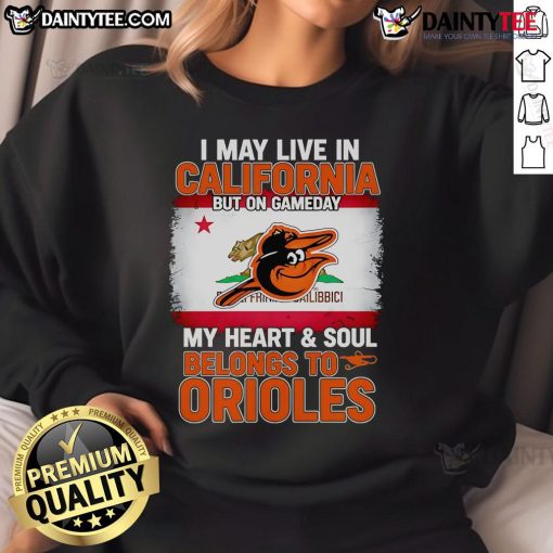 Orioles sweatshirt showcasing team pride, perfect for California fans on game day.