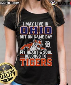 Detroit Tigers ladies tee showcasing Ohio pride on game day, perfect for passionate fans of the team.