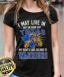 Alt Text: Ladies tee featuring 'My Heart and Soul Belongs to the Golden State Warriors' design, perfect for game day in Texas.