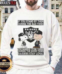 Alt Text: Loyal Raiders sweatshirt featuring motivational quote about standing by friends during good and bad times.