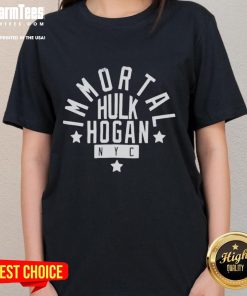 Awesome Immortal Hulk Hogan NYC ladies tee featuring bold graphics and vibrant colors, perfect for wrestling fans.