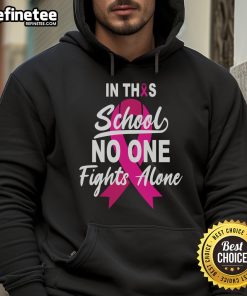 Alt Text: Awesome hoodie with 'No One Fights Alone' slogan and breast cancer awareness ribbon, perfect for support and advocacy.