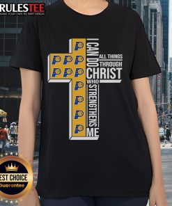 Awesome Indiana Pacers ladies tee featuring 'I Can Do All Things Through Christ Who Strengthens Me' design.