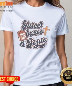 Alt Text: Awesome Juice Boxes and Jesus Ladies Tee featuring colorful graphics and a fun design for casual wear.