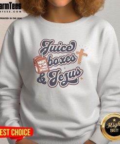 Awesome juice boxes and Jesus sweatshirt design featuring vibrant colors and playful graphics for a fun look.