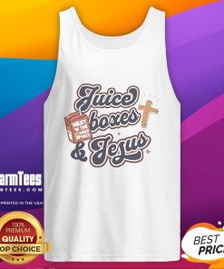 Awesome juice boxes and Jesus tank top design featuring vibrant graphics for trendy summer fashion.