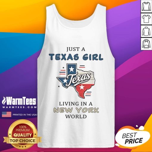 Texas girl in a stylish tank top showcasing 'Awesome Just A Texas Girl Living In A New York World' design.