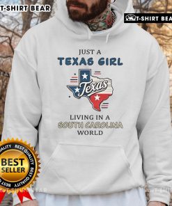Texas girl in a South Carolina world hoodie, showcasing a stylish blend of Southern pride and comfort.