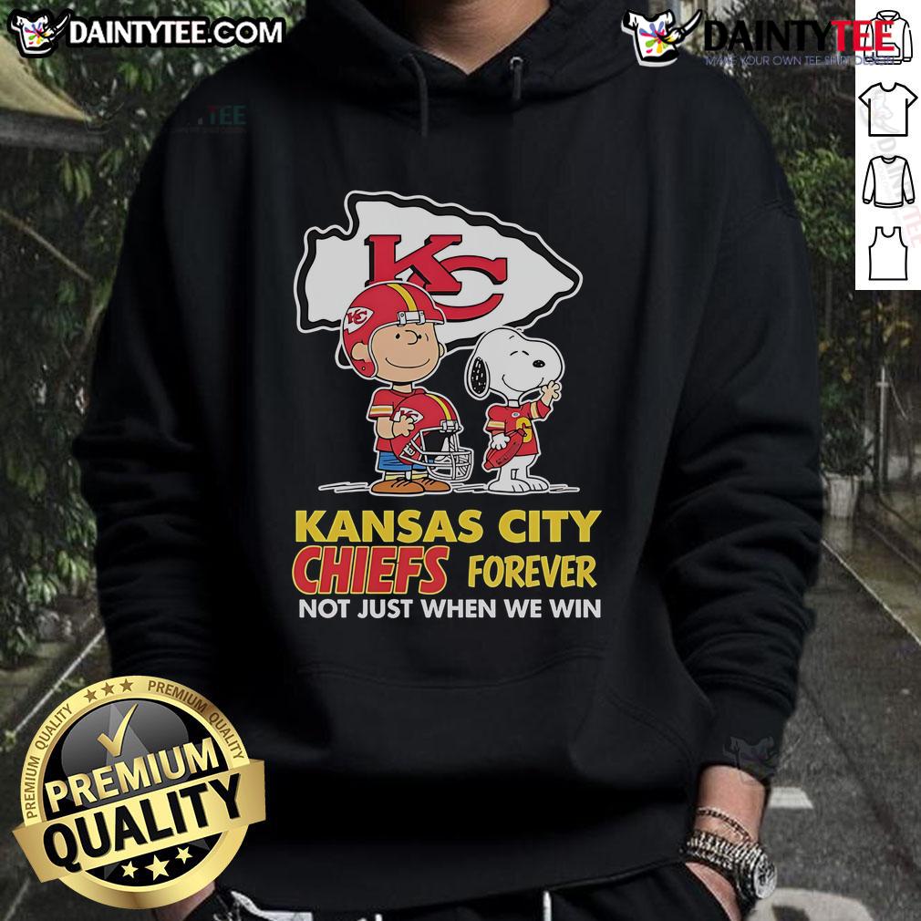 Awesome Kansas City Chiefs Charlie Brown Snoopy Chiefs Forever Not Just When We Win Hoodie Awesome Kansas City Chiefs hoodie featuring Charlie Brown and Snoopy with 'Chiefs Forever, Not Just When We Win' slogan.