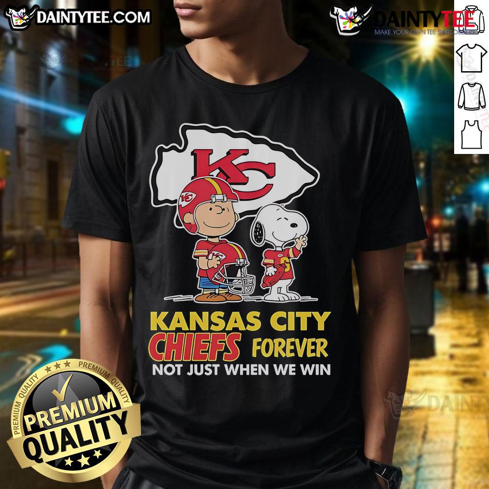 Awesome Kansas City Chiefs Charlie Brown Snoopy Chiefs Forever Not Just When We Win T-Shirt Alt Text: Awesome Kansas City Chiefs Charlie Brown Snoopy T-Shirt - 'Chiefs Forever Not Just When We Win' design