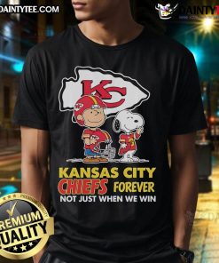 Alt Text: Awesome Kansas City Chiefs Charlie Brown Snoopy T-Shirt - 'Chiefs Forever Not Just When We Win' design