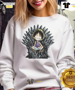 Awesome King of Pirates Throne One Piece Luffy Sweatshirt featuring vibrant graphics of Luffy on a stylish hoodie.
