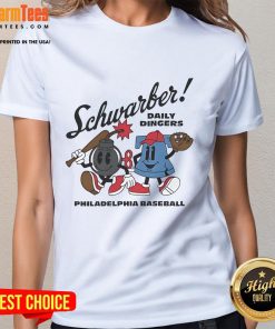 Alt Text: Awesome Kyle Schwarber Philadelphia Phillies Daily Dingers summer ladies tee showcasing team pride and style.