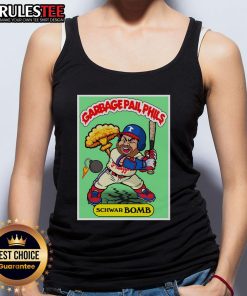 Awesome Kyle Schwarber Schwar-BOMB Garbage Pail Phils tank top featuring vibrant baseball graphics for Philadelphia fans.