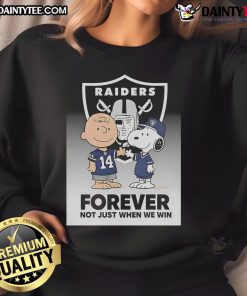 Awesome Las Vegas Raiders Charlie Brown Snoopy sweatshirt featuring 'Raiders Forever' design, perfect for fans.