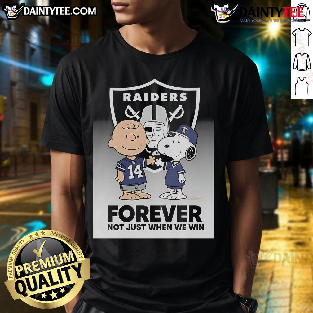 Awesome Las Vegas Raiders Charlie Brown Snoopy Raiders Forever Not Just When We Win T-Shirt Alt Text: Awesome Las Vegas Raiders Charlie Brown Snoopy Raiders Forever T-Shirt for fans, showcasing team spirit and humor.