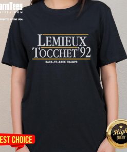 Awesome Lemieux Tocchet 92 Back-To-Back Champs Ladies Tee featuring a stylish design for hockey fans.