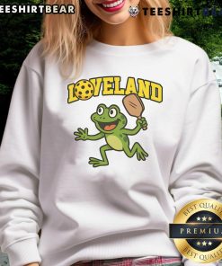Awesome Loveland Frog Pickleball Sweatshirt featuring a vibrant frog design, perfect for pickleball enthusiasts.