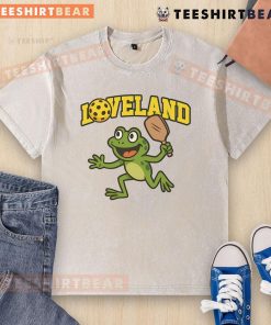 Awesome Loveland Frog Pickleball washed t-shirt featuring vibrant frog graphics and a fun pickleball design.