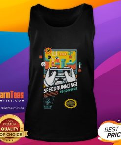 Awesome Mario SGDQ Speedrunning 2025 retro gamer tank top featuring vibrant graphics and a stylish design.
