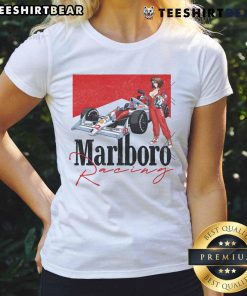 Alt Text: Awesome Marlboro Racing F1 MRLB 02 Racing Anime Ladies Tee featuring vibrant graphics and stylish design for racing fans.