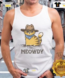 Awesome Meowdy Cowboy Cat Tank Top featuring a playful cat in cowboy attire, perfect for cat lovers and western enthusiasts.