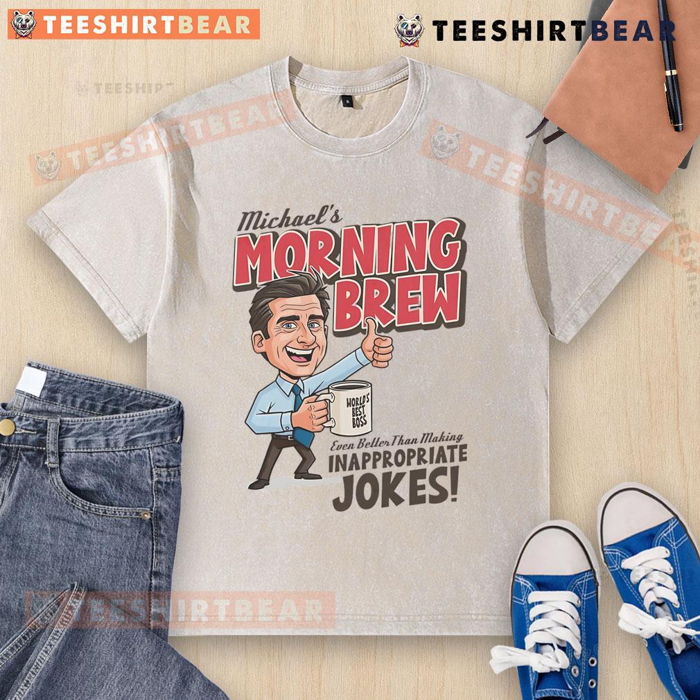 Awesome Michael'S Morning Brew Washed T Shirt Alt Text: Awesome Michael's Morning Brew washed t-shirt featuring a vibrant coffee graphic and soft, comfortable fabric.