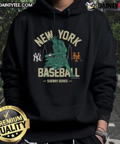 Alt Text: Awesome Mitchell & Ness Black New York Yankees vs. New York Mets Subway Series Swinging Liberty Hoodie