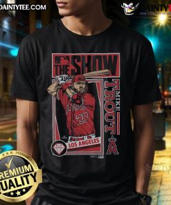 Awesome MLB The Show Angels Mike Trout T-Shirt featuring vibrant graphics and a comfortable fit for baseball fans.