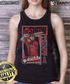 Awesome MLB The Show Angels Mike Trout tank top featuring vibrant graphics and a stylish design for fans.