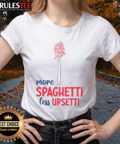 Funny food meme tee featuring 'Awesome More Spaghetti Less Upsetti' slogan, perfect for pasta lovers and humor fans.