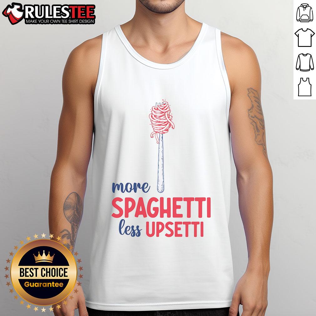 Awesome More Spaghetti Less Upsetti Funny Food Meme Tank Top Funny food meme tank top featuring 'Awesome More Spaghetti Less Upsetti' design, perfect for pasta lovers and humor fans.