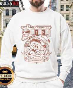 Alt Text: Awesome Mushroom Diner sweatshirt featuring best burgers on the road, world-famous since 1996.