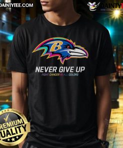 Awesome Never Give Up Fight Cancer Baltimore Ravens T-Shirt in vibrant colors, promoting cancer awareness and support.