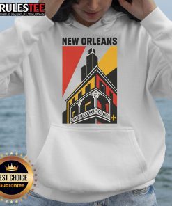 Awesome New Orleans Art Deco hoodie featuring vibrant colors and unique design inspired by the city's architecture.