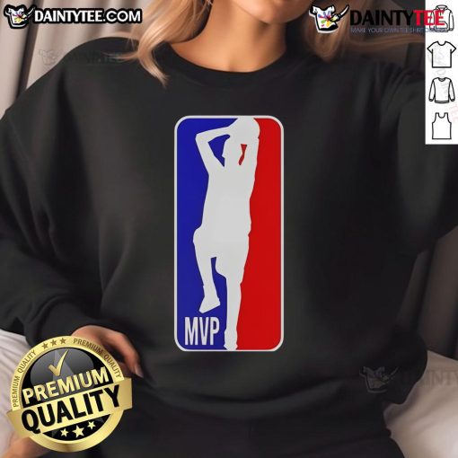 Awesome Nikola Jokic MVP shooting basketball logo sweatshirt, perfect for fans of the Denver Nuggets and basketball.