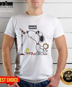 Alt Text: Awesome Oasis Snoopy Woodstock T-Shirt featuring vibrant graphics of Snoopy and Woodstock in a fun design.