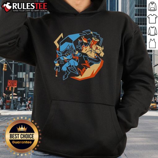 Alt Text: Awesome Outlaw Duo Sly Cooper Hoodie featuring Sly Cooper and Bentley designs in vibrant colors.