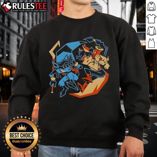Awesome Outlaw Duo Sly Cooper sweatshirt featuring vibrant graphics of Sly and his gang, perfect for gaming fans.
