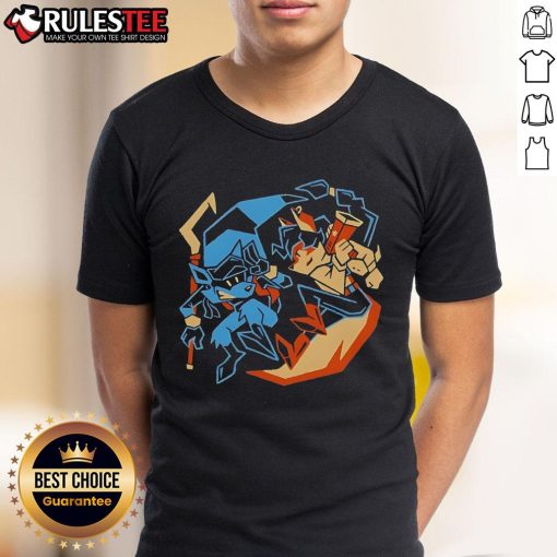 Awesome Outlaw Duo Sly Cooper T-Shirt featuring vibrant graphics of Sly and his partner in crime for stylish gaming fans.