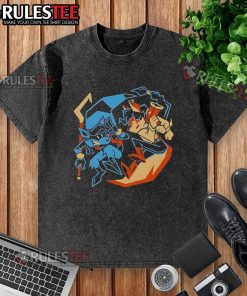 Alt Text: Awesome Outlaw Duo Sly Cooper washed t-shirt featuring vibrant graphics of Sly Cooper and his partner in crime.