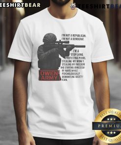 Alt Text: Awesome Owen Army I'm Not A Republican I'm Not A Democrat T-Shirt design featuring bold text and vibrant colors.