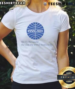 Awesome Pan Am We Fly The World Ladies Tee featuring classic design and vibrant colors for aviation enthusiasts.