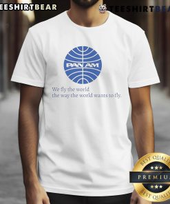 Awesome Pan Am We Fly The World T-Shirt featuring retro design, showcasing travel spirit and nostalgia for aviation history.