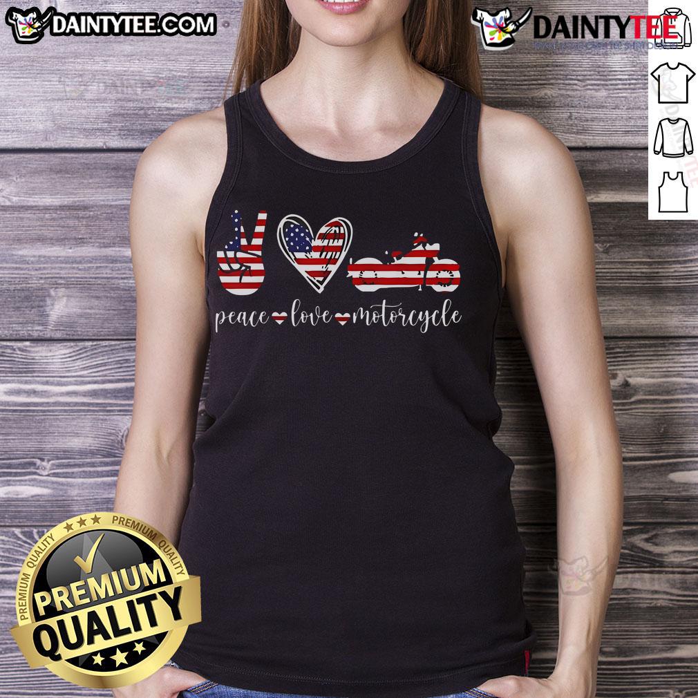 Awesome Peace Love Motorcycle America Flag Tank Top Awesome Peace Love Motorcycle America Flag Tank Top featuring a vibrant design for motorcycle enthusiasts.