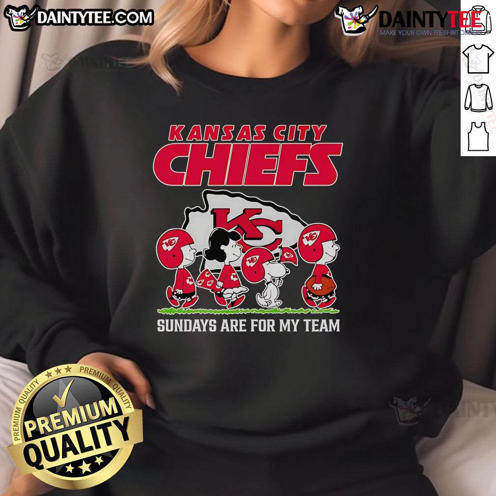 Awesome Peanuts Kansas City Chiefs Sundays Are For My Team Sweatshirt Alt Text: Awesome Peanuts Kansas City Chiefs sweatshirt perfect for game day Sundays, showcasing team spirit and style.